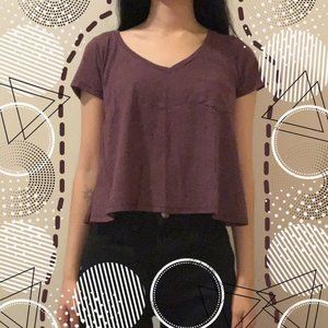 Maroon Burgundy Red Marled BDG Urban Outfitters Cropped Crop Top V Neck Shirt